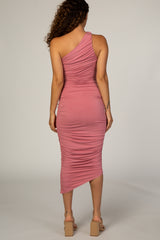 PinkBlush Mauve Ruched One Shoulder Maternity Dress