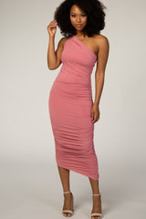 PinkBlush Mauve Ruched One Shoulder Maternity Dress