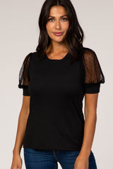 Black Mesh Sleeve Maternity Top