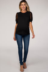 Black Mesh Sleeve Maternity Top