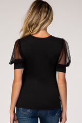 Black Mesh Sleeve Maternity Top