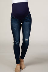 PinkBlush Navy Distressed Maternity Skinny Jeans