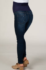 PinkBlush Navy Distressed Maternity Skinny Jeans