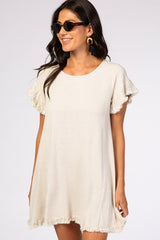 Beige Fringe Linen Dress