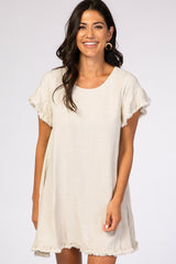 Beige Fringe Linen Dress