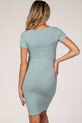 Dusty Mint Ribbed Maternity Dress