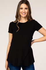 Black Layered Wrap Front Maternity Nursing Top