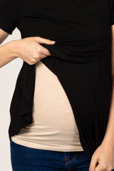 Black Layered Wrap Front Maternity Nursing Top