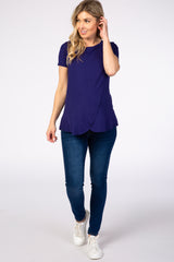 Navy Layered Wrap Front Maternity Nursing Top