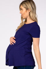 Navy Layered Wrap Front Maternity Nursing Top