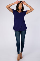 Navy Layered Wrap Front Nursing Top