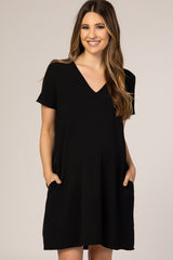 Black V-Neck Short Sleeve Maternity Dress