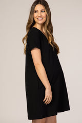 Black V-Neck Short Sleeve Maternity Dress