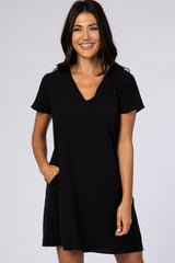 Black V-Neck Short Sleeve Dress