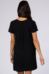 Black V-Neck Short Sleeve Dress