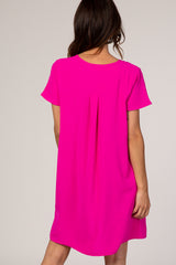 Pink V-Neck Short Sleeve Dress