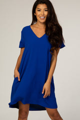 Royal Blue V-Neck Short Sleeve Dress