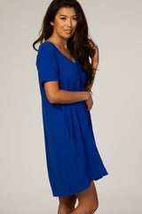 Royal Blue V-Neck Short Sleeve Dress