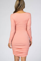 PinkBlush Salmon Ribbed Fitted Nursing Dress