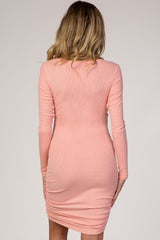 PinkBlush Salmon Ribbed Fitted Maternity/Nursing Dress