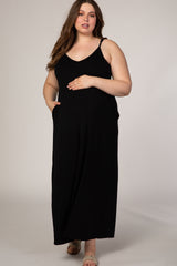 Black Cami Strap Maternity Plus Maxi Dress