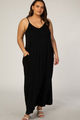 Black Cami Strap Maternity Plus Maxi Dress