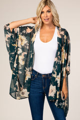 Forest Green Floral Sheer Cover Up