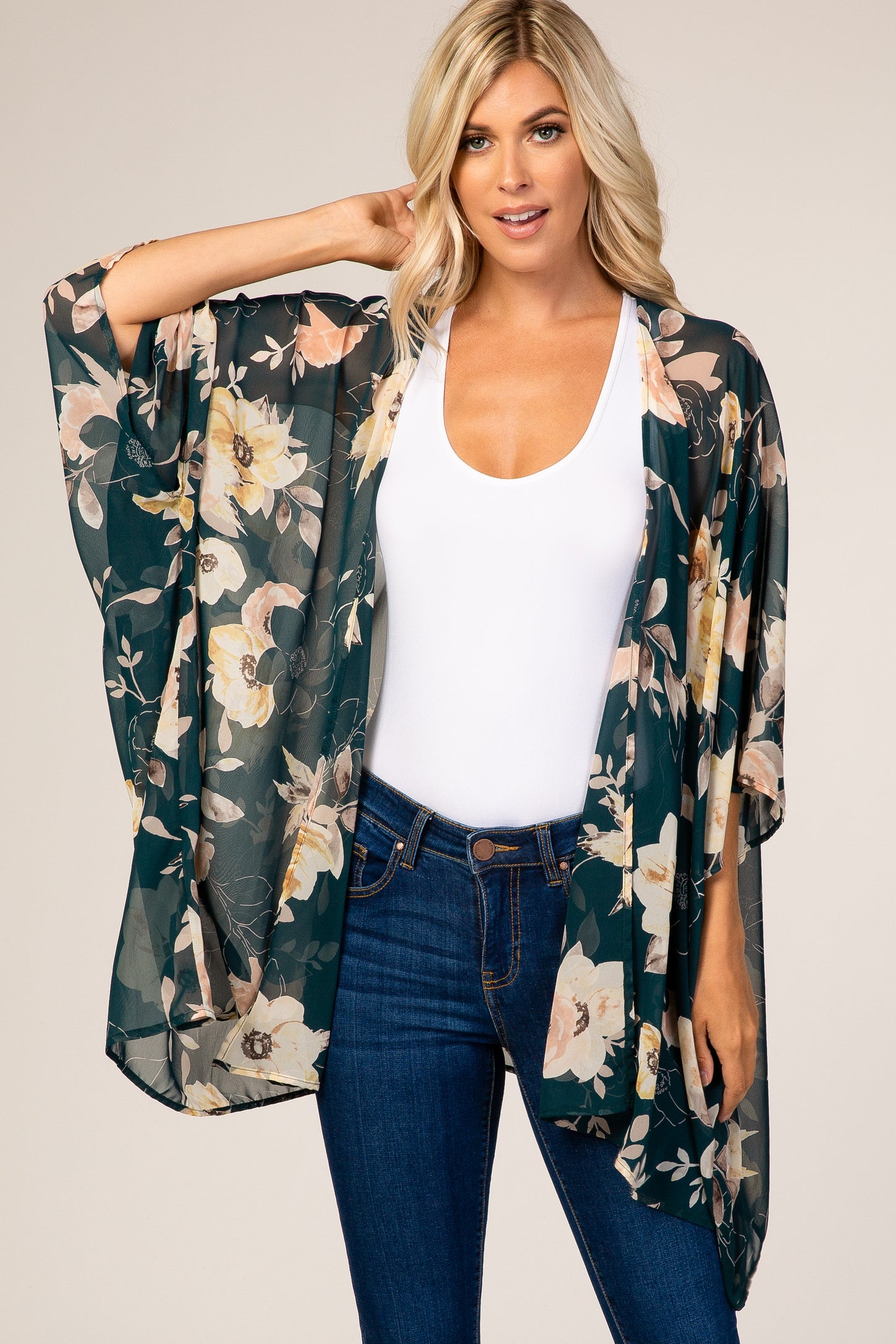 Forest Green Floral Sheer Cover Up – PinkBlush