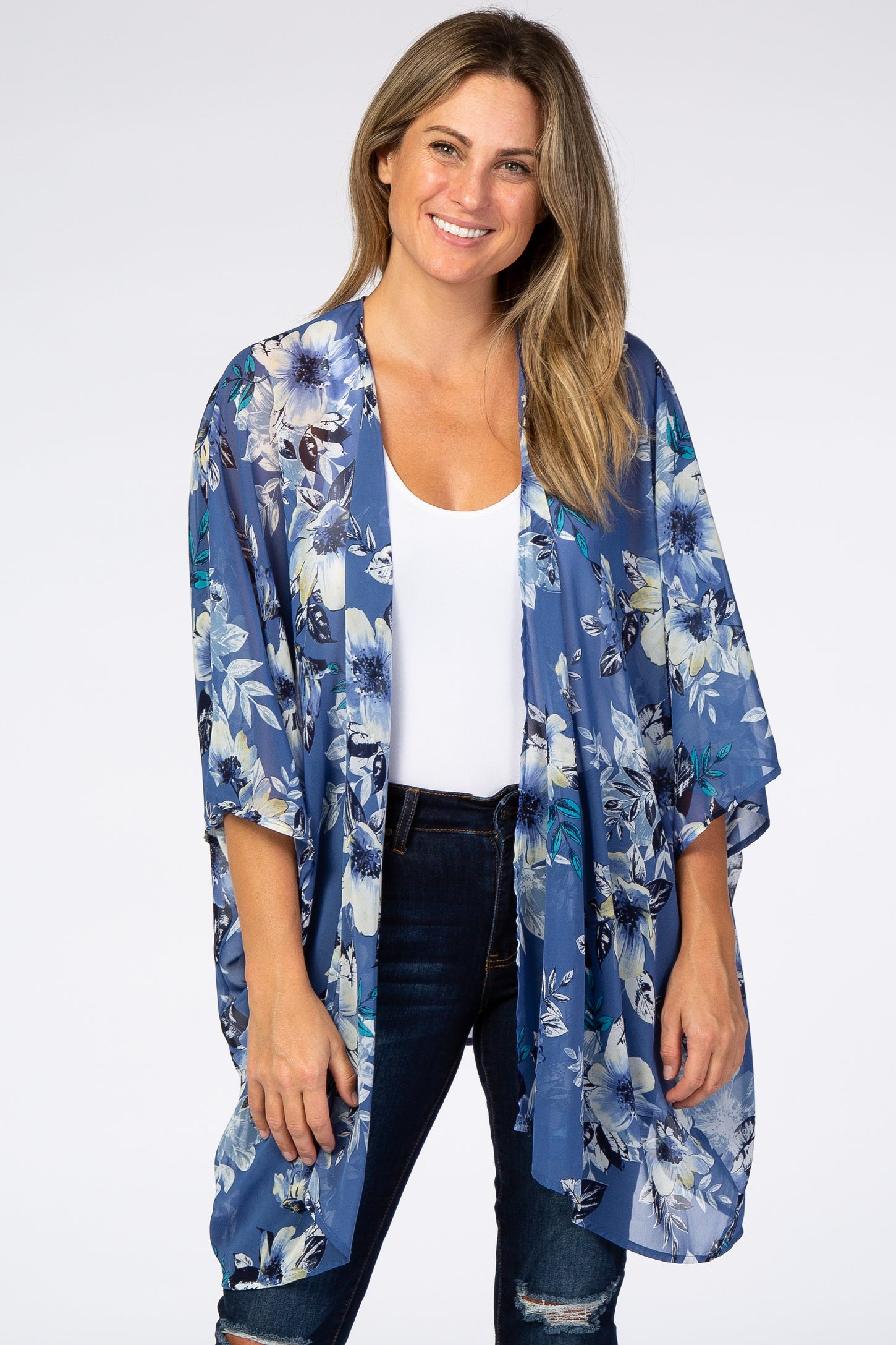 Blue Floral Chiffon Maternity Cover Up – PinkBlush