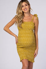 Mustard Floral Smocked Maternity Mini Dress