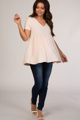 Beige Textured Babydoll Maternity Blouse