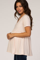 Beige Textured Babydoll Maternity Blouse