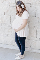 Beige Textured Babydoll Maternity Blouse