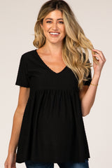 Black Textured Babydoll Maternity Blouse