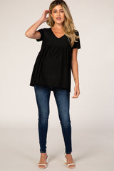 Black Textured Babydoll Maternity Blouse