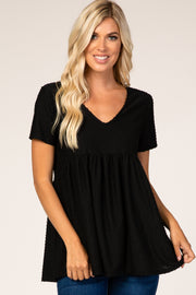 Black Textured Babydoll Blouse