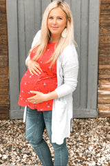 Red Floral Draped Maternity/Nursing Top