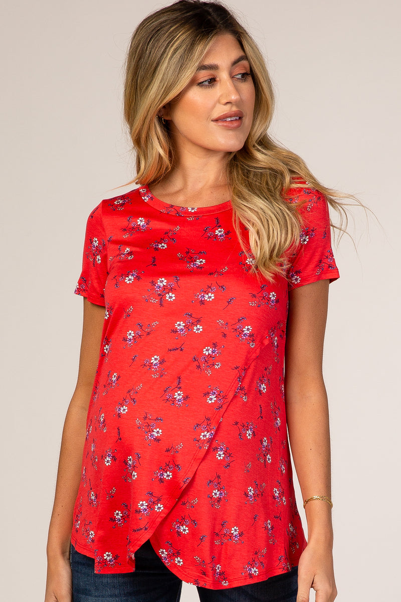 Red Floral Draped Maternity/Nursing Top – PinkBlush