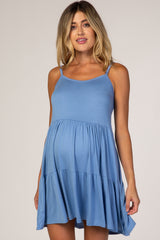 Blue Tiered Maternity Tank Dress