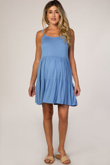 Blue Tiered Maternity Tank Dress