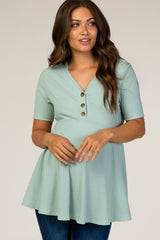 PinkBlush Sage Ribbed Button Accent Maternity Blouse