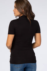 Black Solid Short Sleeve Wrap Front Maternity/Nursing Top