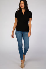 Black Short Sleeve Wrap Front Nursing Top