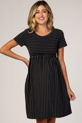 Black Striped Maternity Babydoll Dress