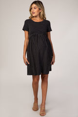 Black Striped Maternity Babydoll Dress