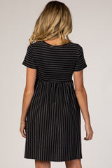 Black Striped Maternity Babydoll Dress