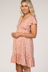 Pink Floral Ruffle Accent Maternity Dress