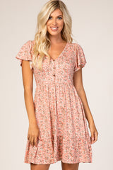 Pink Floral Ruffle Accent Dress