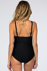 Black Waist Tie Maternity One-Piece Swimsuit