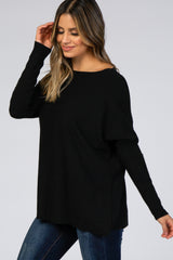 Black Soft Knit Boatneck Dolman Sleeve Maternity Sweater